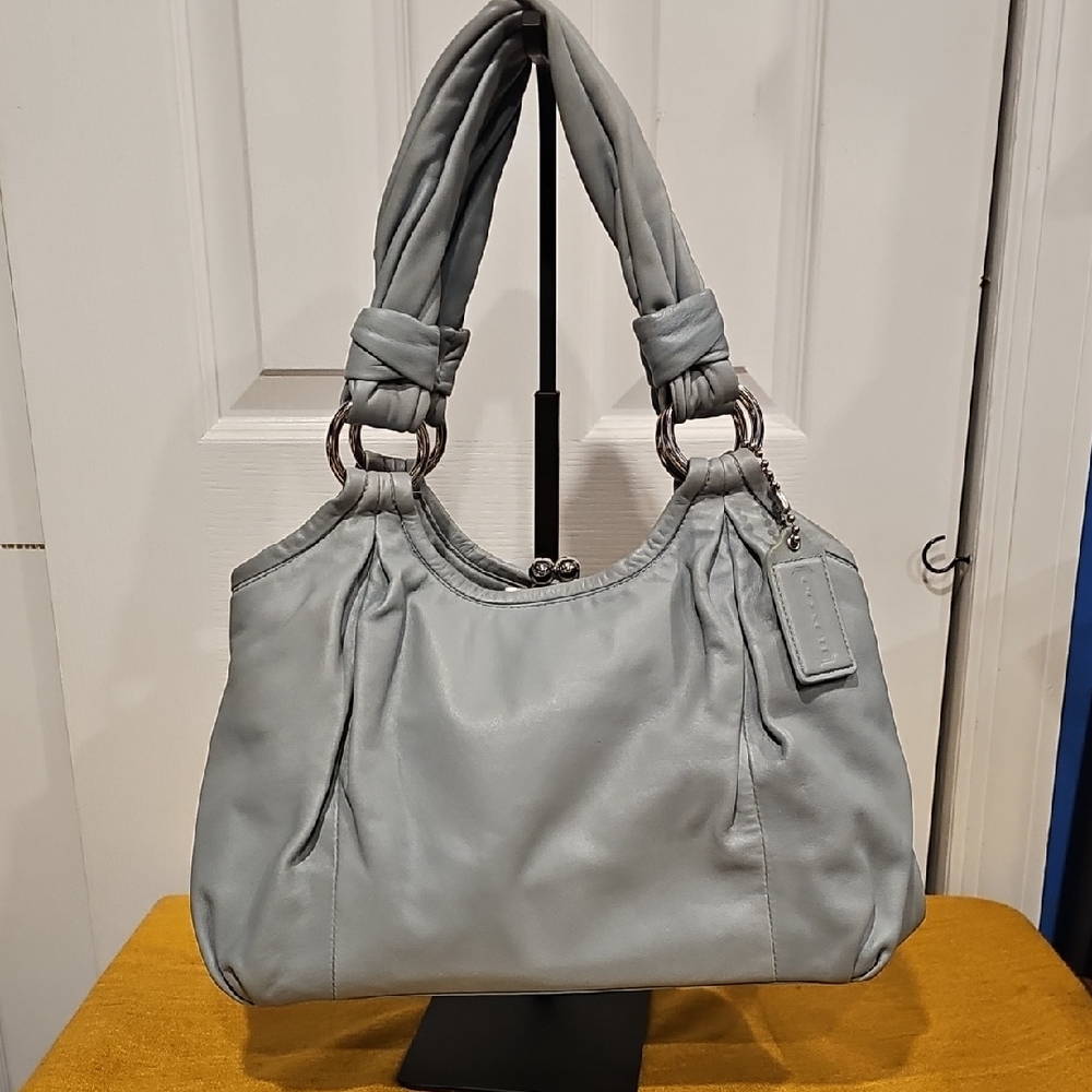 Coach Parker Leather Kisslock Shoulder Satchel Bag Grey/Blue M0893-13437